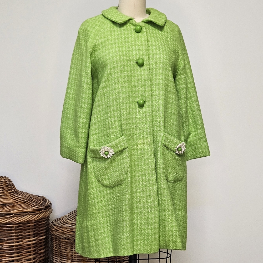 60s Green Houndstooth Coat